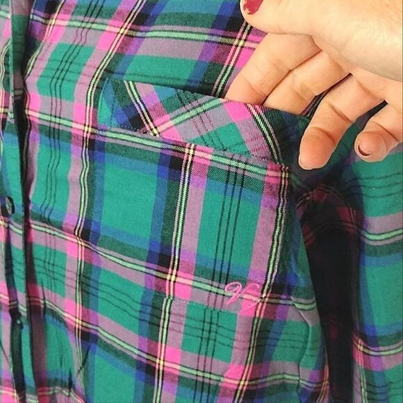 Victoria's Secret Green Pink Plaid Long Sleeve Wide Leg Pajama Pants Set Large - Picture 4 of 16